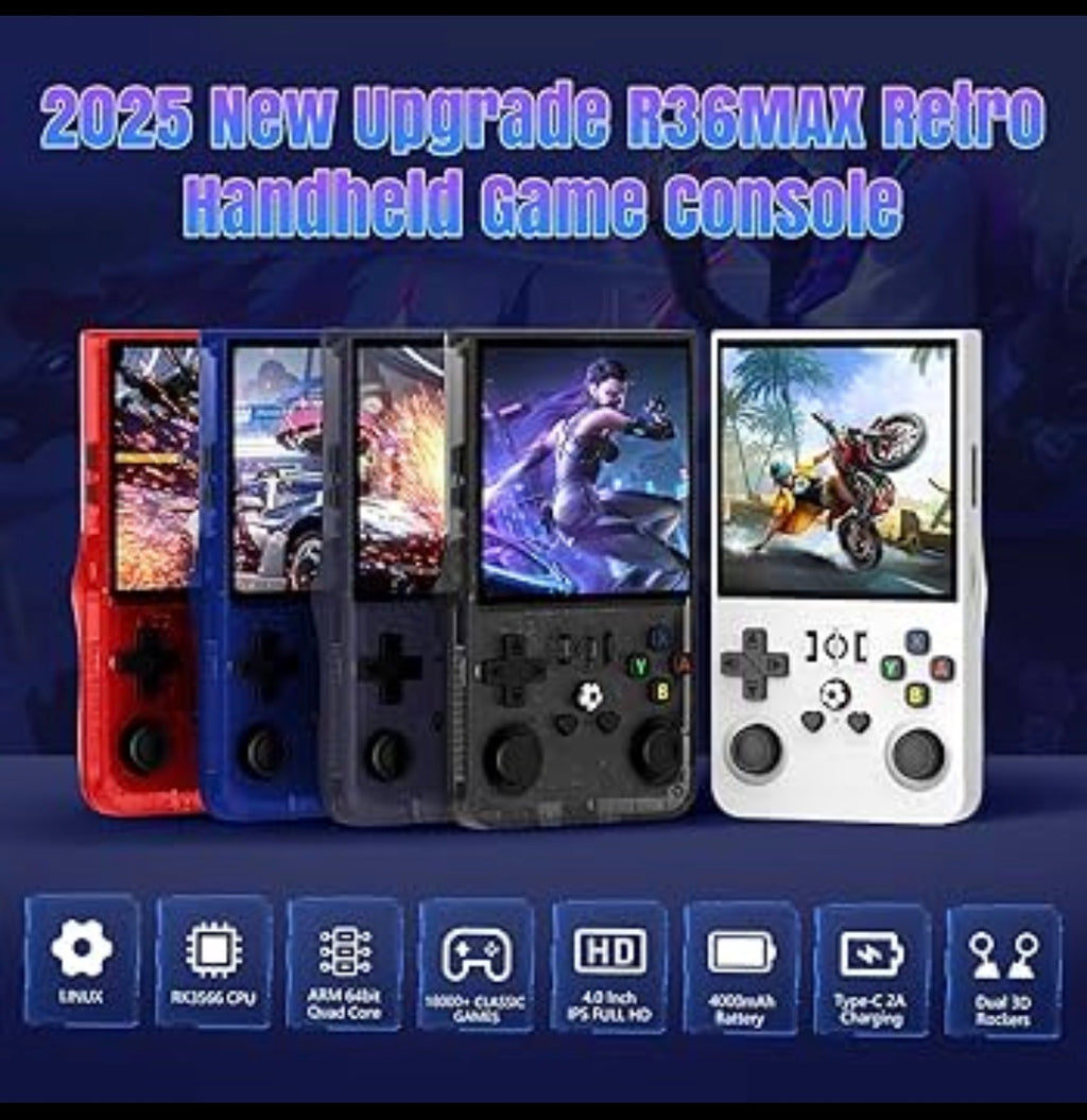 R36MAX™ Retro Gaming Console – 4” HD Screen | 18,000+ Games | 64GB | Dual Joystick