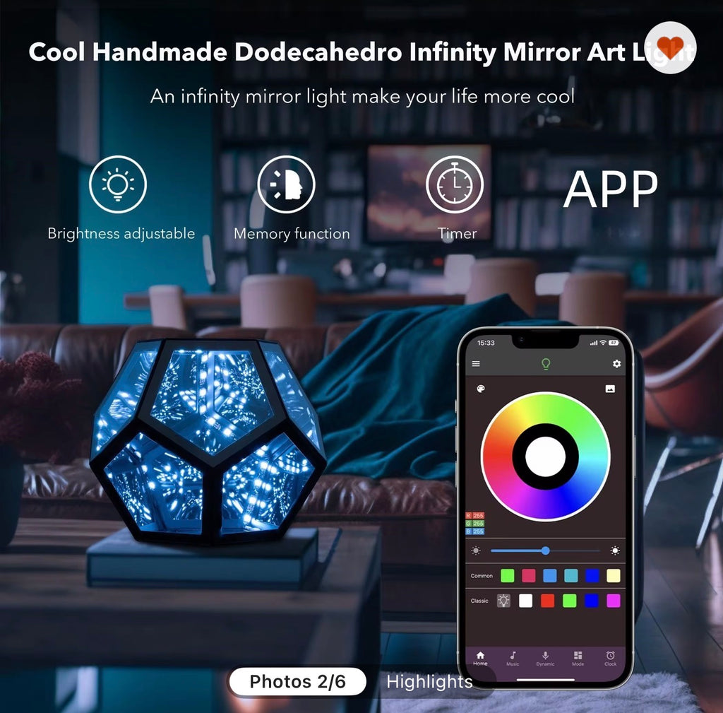 Geometric LED Infinity Lamp – 360° Neon Space Light | Nova Shop AI