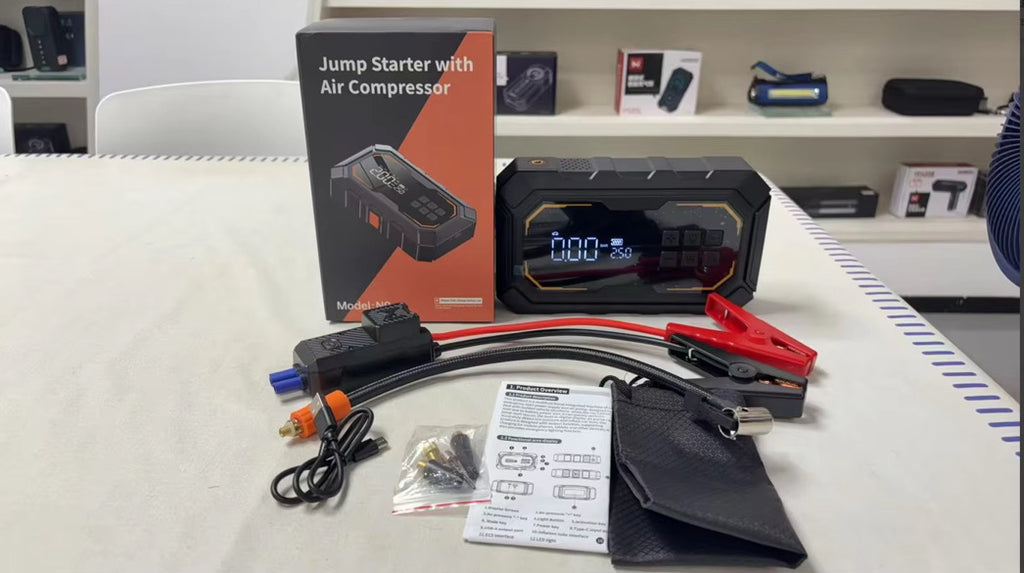 4-IN-1 Portable Power Bank, Car Booster, Light, and Air Compressor