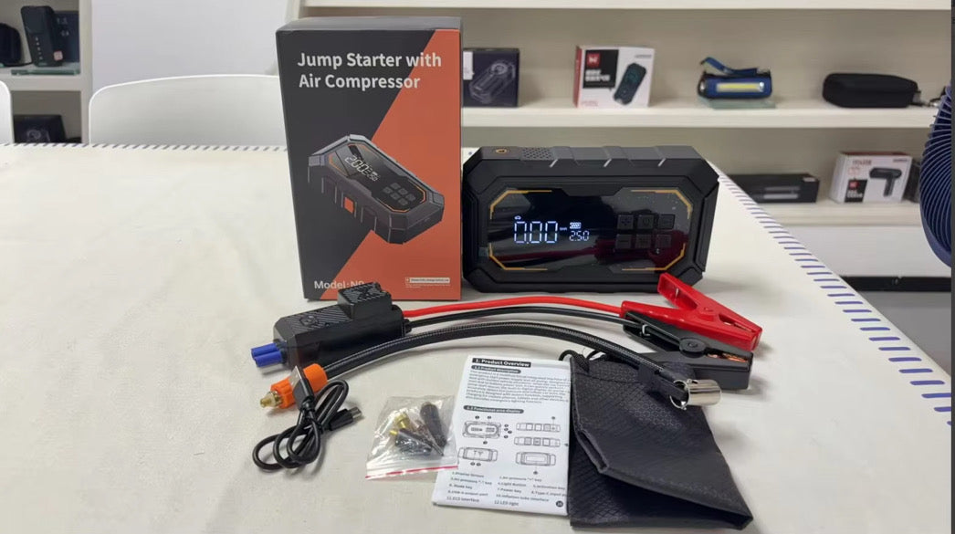 4-IN-1 Portable Power Bank, Car Booster, Light, and Air Compressor